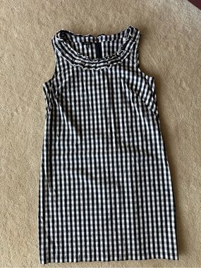 Talbots Navy and White Gingham Dress with Ruffle Neck